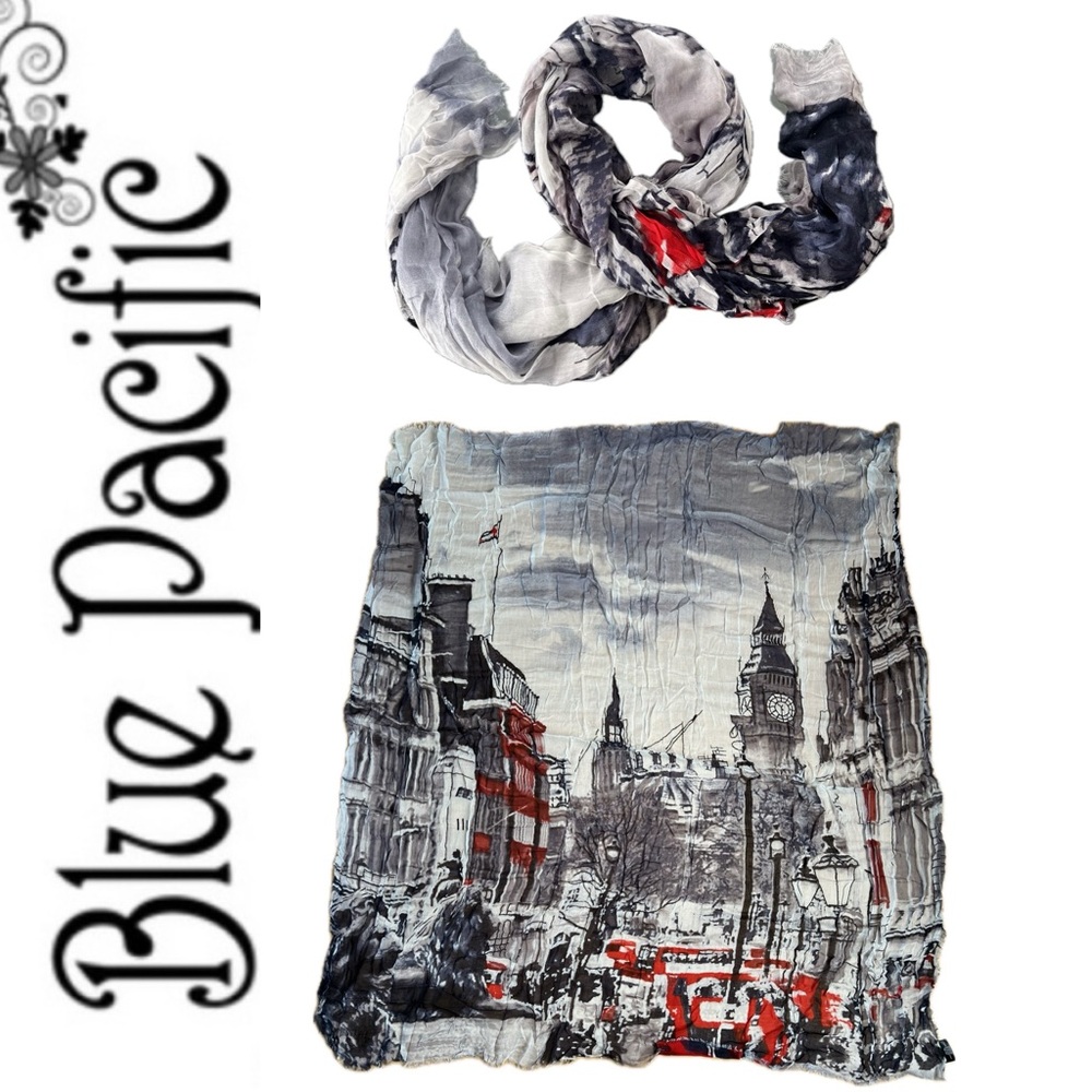 🏙️London Skyline Italian Micromodal Scarf Wrap | Vintage Locale | Blue Pacific